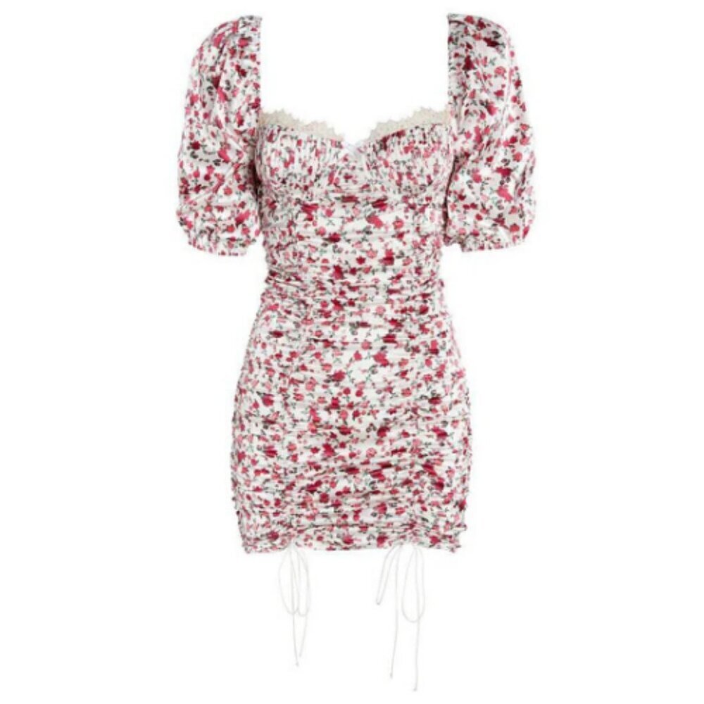 For Love & Lemons Melrose ruched rose Floral Mini Dress 38107 - Picture 1 of 16